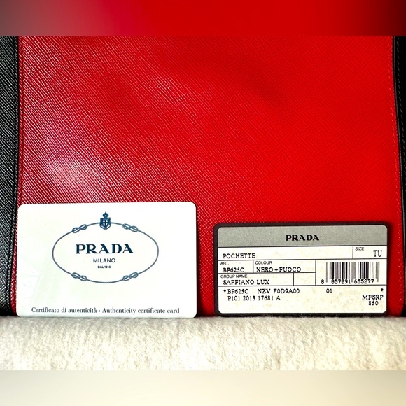 Authentic Prada Saffiano Lux Pochette in Nero + Fuoco - Picture 6 of 13